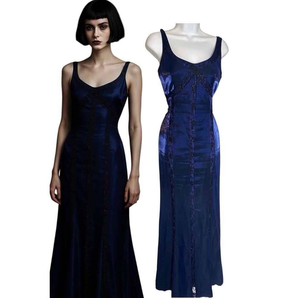 Vintage Navy Blue Beaded Maxi Dress